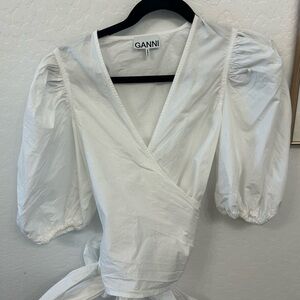 Ganni puff sleeve wrap blouse size 36
